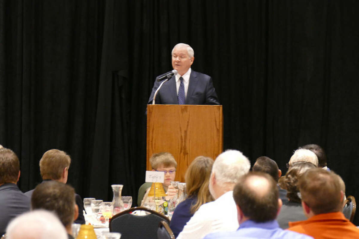 Former Department of Defense secretary and chief of the Central Intelligence Agency Dr. Robert Gates drew the biggest crowd ever to the annual Great Lakes Bay Region Boy Scout breakfast at the Great Hall Banquet and Convention Thursday morning.