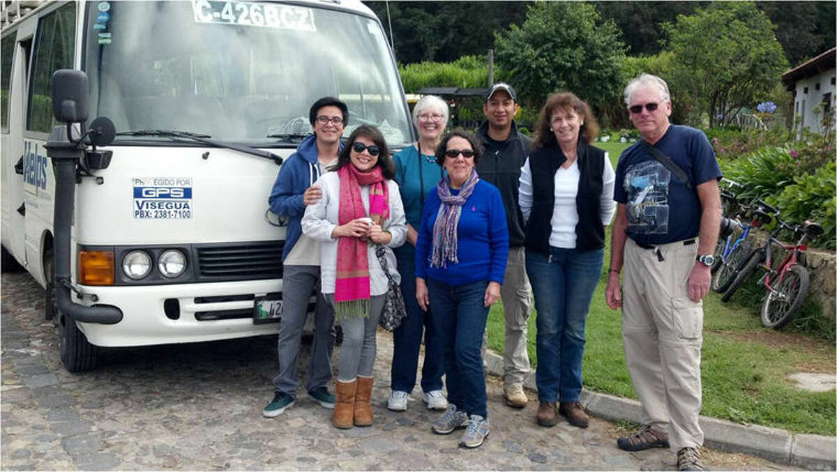 From left, Jairo and Claudia (interpreters), Cheryl, Marlene, Nahum (HELPS), Gina, and Gary (volunteer from OR) during the 7-hr trip from Guatemala City to Santa Avelina.