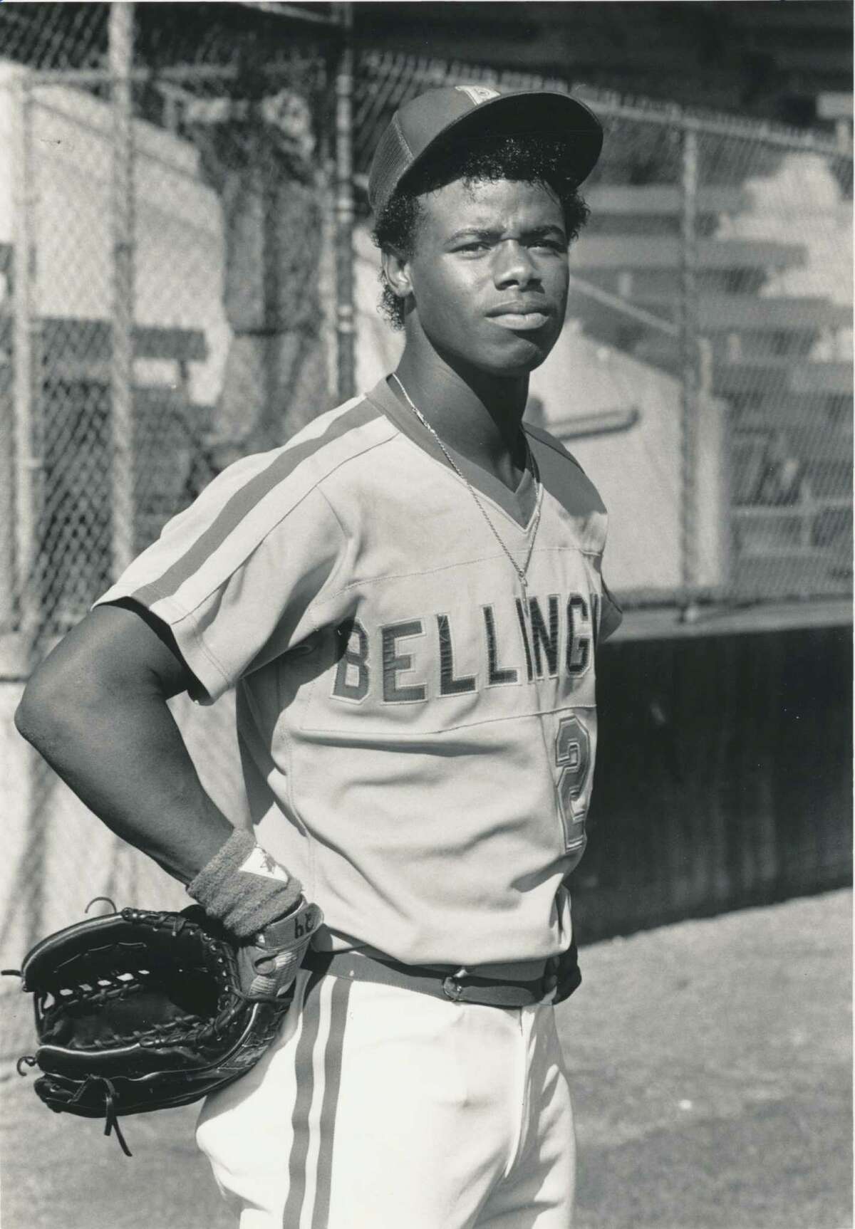Original caption dated July 1, 1987: "BELLINGHAM, WA: Mariners' first round draft pick Ken Griffey during workouts 7/1." Seattle P-I Collection image number 2000.107.079.18.10