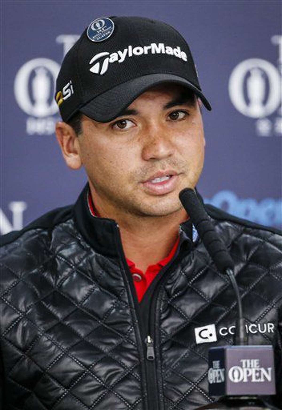 Australia's Jason Day attends a press conference at the Royal Troon Golf Club in Troon, Scotland, Monday July 11, 2016. (Danny Lawson/PA via AP)