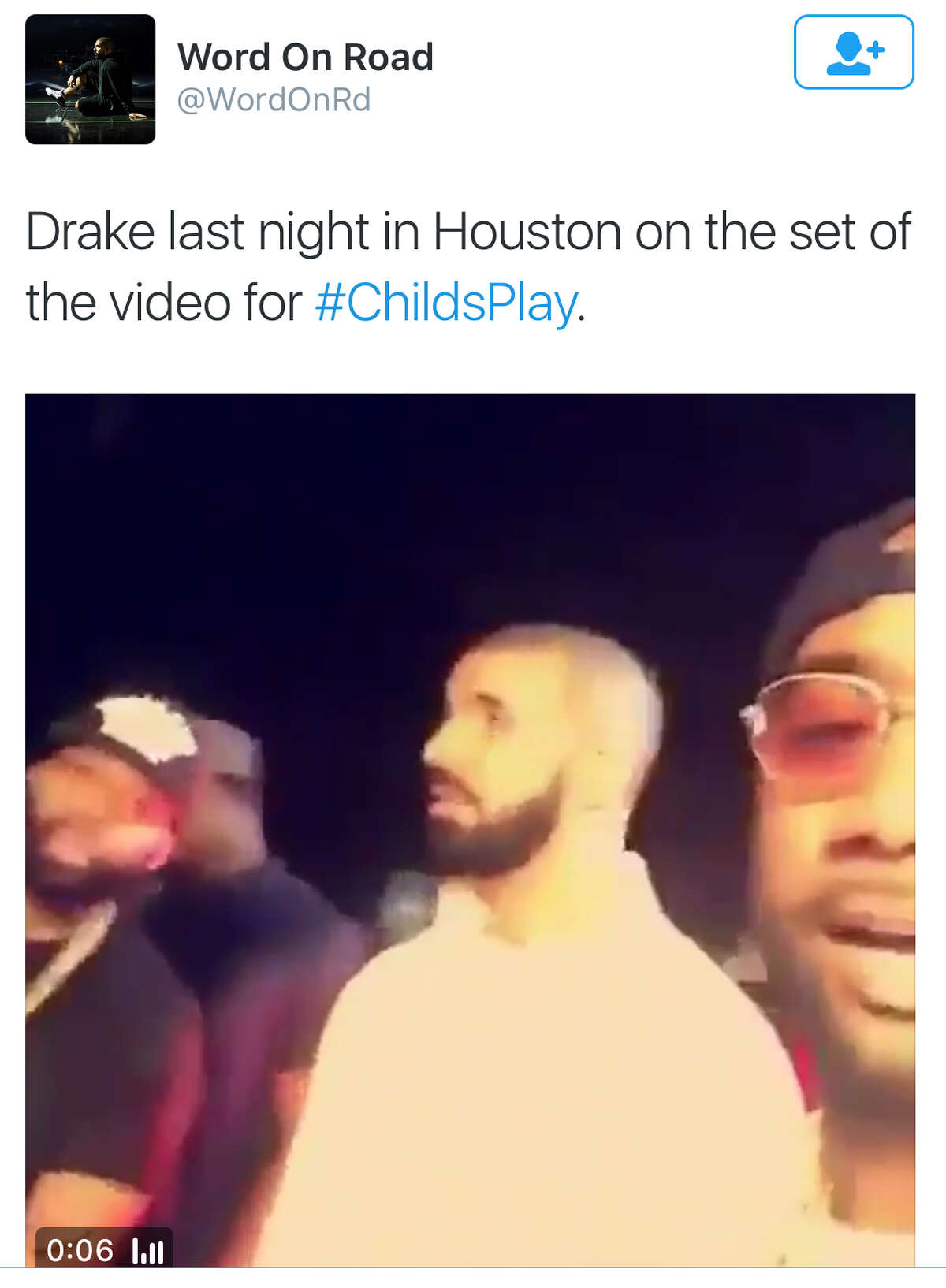 Rapper Drake was in Houston to shoot a video for Child's Play at VLive. He also visited the Cheesecake Factory. It was trending Wednesday night/Thursday morning on Twitter.