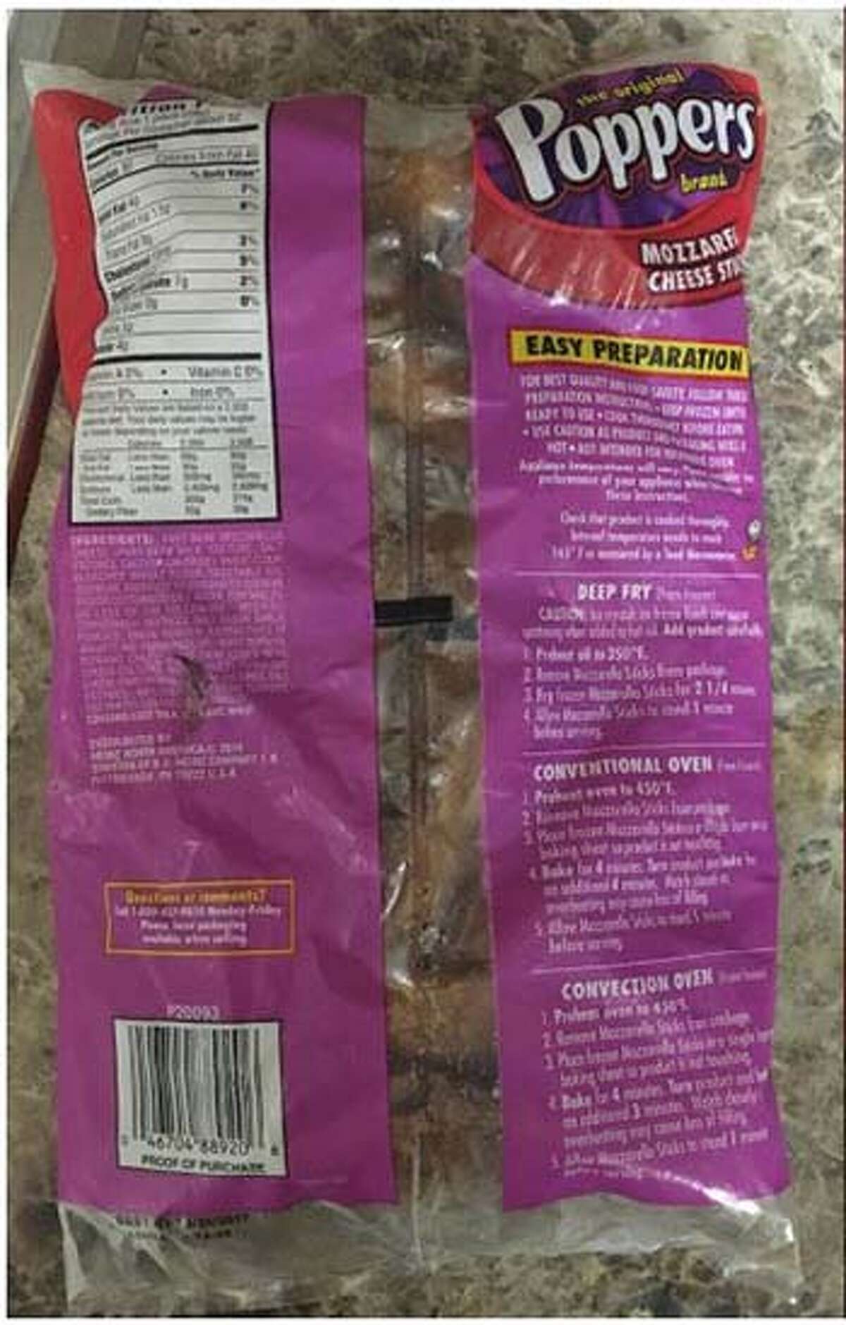 Monogram Appetizers of Plover, Wis. is recalling approximately 5,000 cases of Poppers Brand Mozzarella Cheese Sticks, because they may contain undeclared egg. Photo courtesy of the Food and Drug Administration