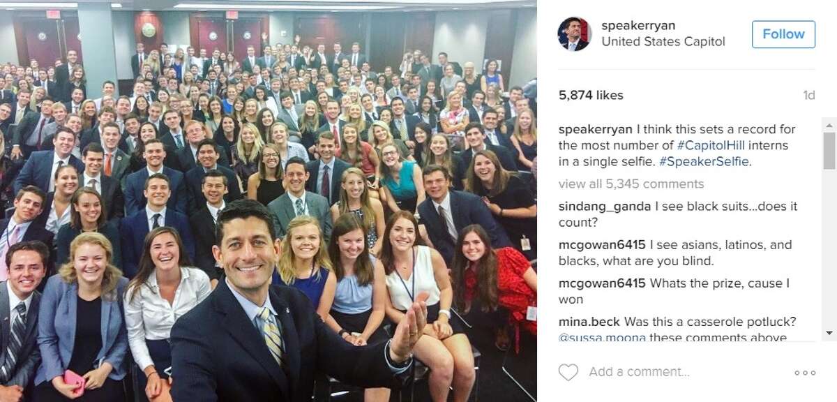 @speakerryan: "I think this sets a record for the most number of #CapitolHill interns in a single selfie. #SpeakerSelfie."