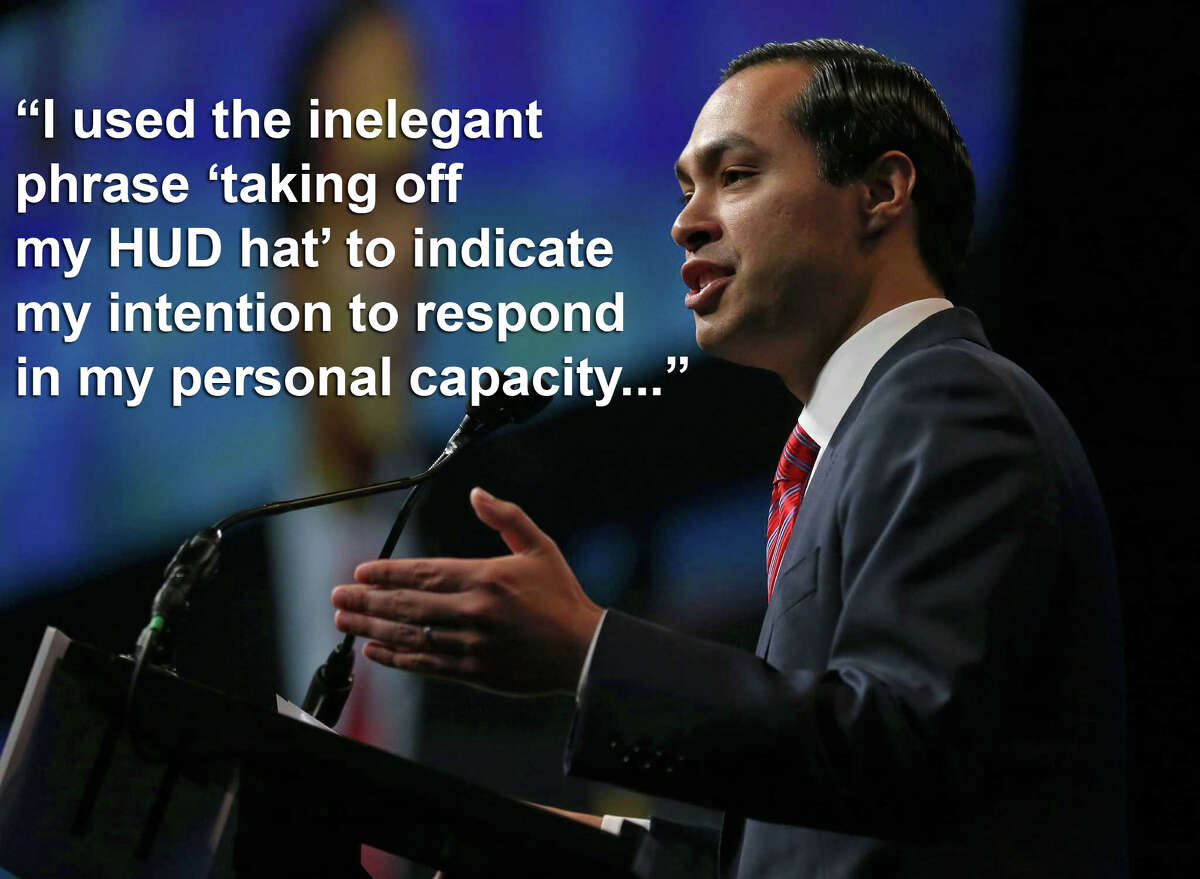 Julian Castro: "When, during the live broadcast, I received the direct questions regarding specific candidates, I used the inelegant phrase 'taking off my HUD hat' to indicate my intention to respond in my personal capacity, and not as a representative of HUD."