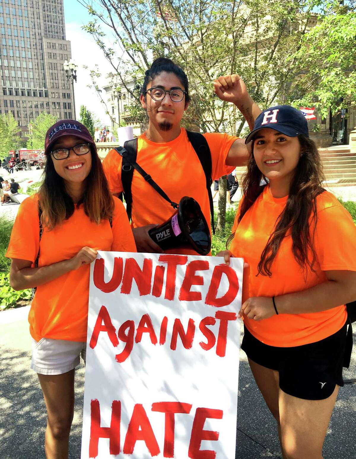 Yenimar Corres from New Haven, Eric Cruz Lopez from Bridgeport and Laura Veira from Norwalk are three Connecticut students and members of CT for a Dream that protested at the RNC convention in Cleveland, Ohio on Monday. July 18, 2016.