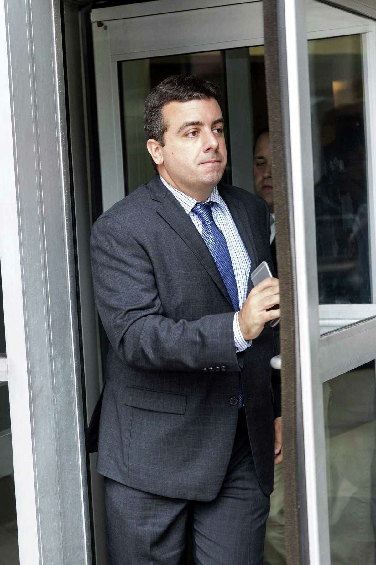 Christopher Correa, former St. Louis Cardinals scouting director, leaves the Bob Casey Federal Courthouse in Houston, Texas, U.S., on Monday, July 18, 2016. Correa pleaded guilty in January to hacking into the Houston Astros’ “Ground Control” database to steal private reports and player trade details, according to U.S. Justice Department. Photographer: F. Carter Smith/Bloomberg