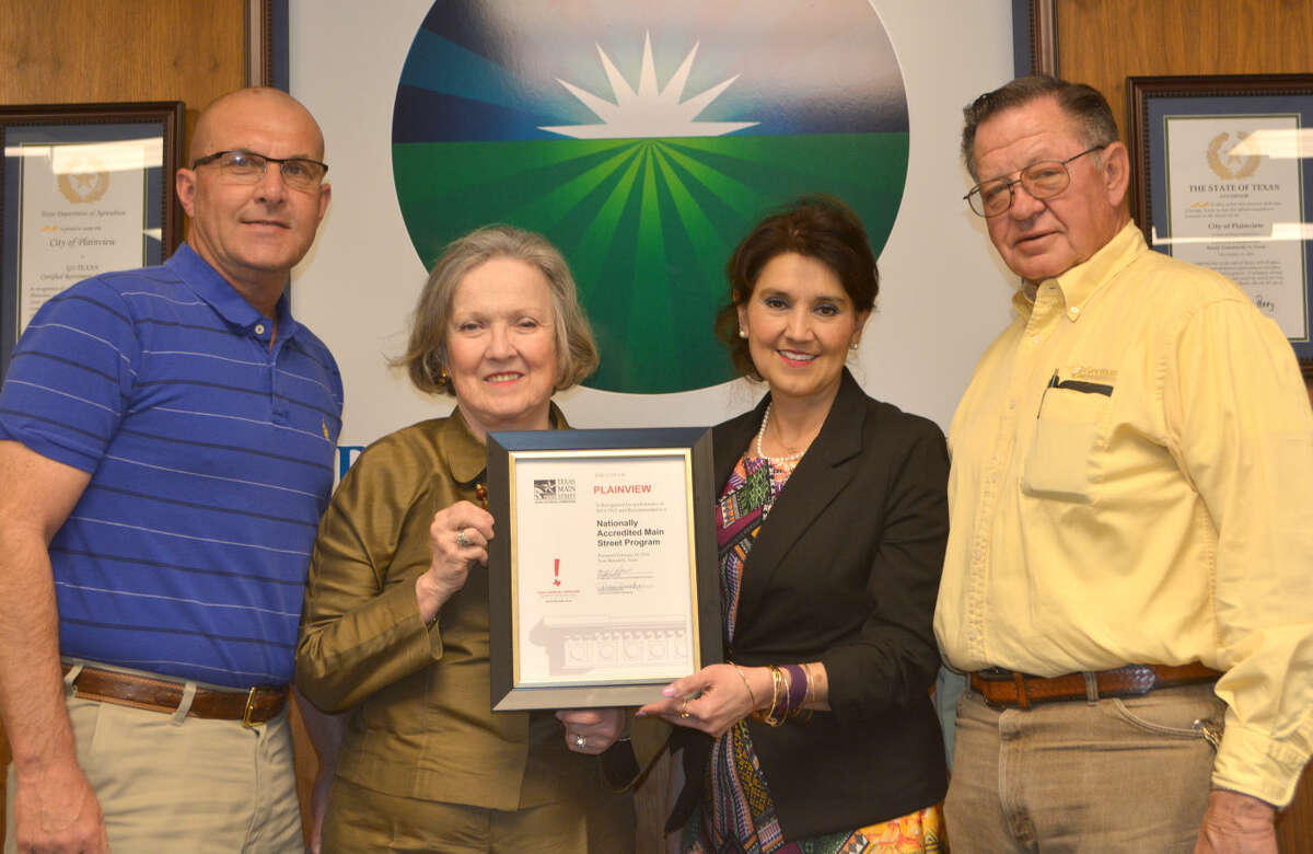 Main Street Board Doug McDonough/Plainview Herald 2015 Plainview Main Street Board representatives Chris Lefevre, Janice Payne, Frances Barrera and Paul Drager display the recent commendation Plainview received from the Texas Historical Commission.