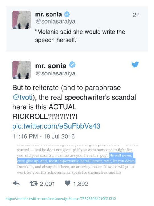 SEE IT: Melania Trump Rickrolls the world with her RNC speech