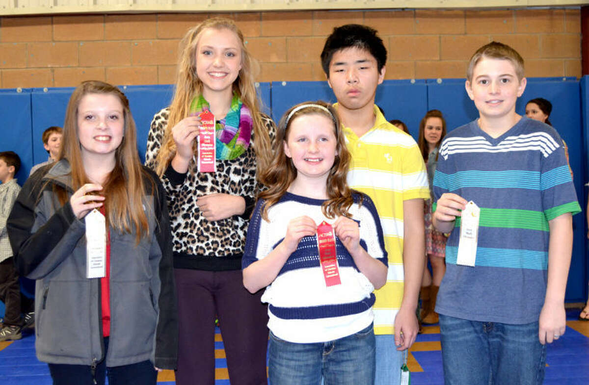 Doug McDonough/Plainview HeraldPlainview Christian Academy on Friday hosted the Area Math Olympics for the Association of Christian Schools International, with students from eight schools competing. PCA students who placed in the competition include Kailer Lowin (left), third place in sixth grade computation; Stephanie Stukey, second place in eighth grade computation; Avery Moudy, second place in fourth grade reasoning; De Chen, fourth place in eighth grade computation; and Brennen Ballard, third place in seventh grade computation. In addition to PCA, the contest drew students from Hereford Nazarene, Lubbock Trinity, Lubbock Southcrest, Dalhart, Amarillo San Jacinto, El Paso and Levelland.