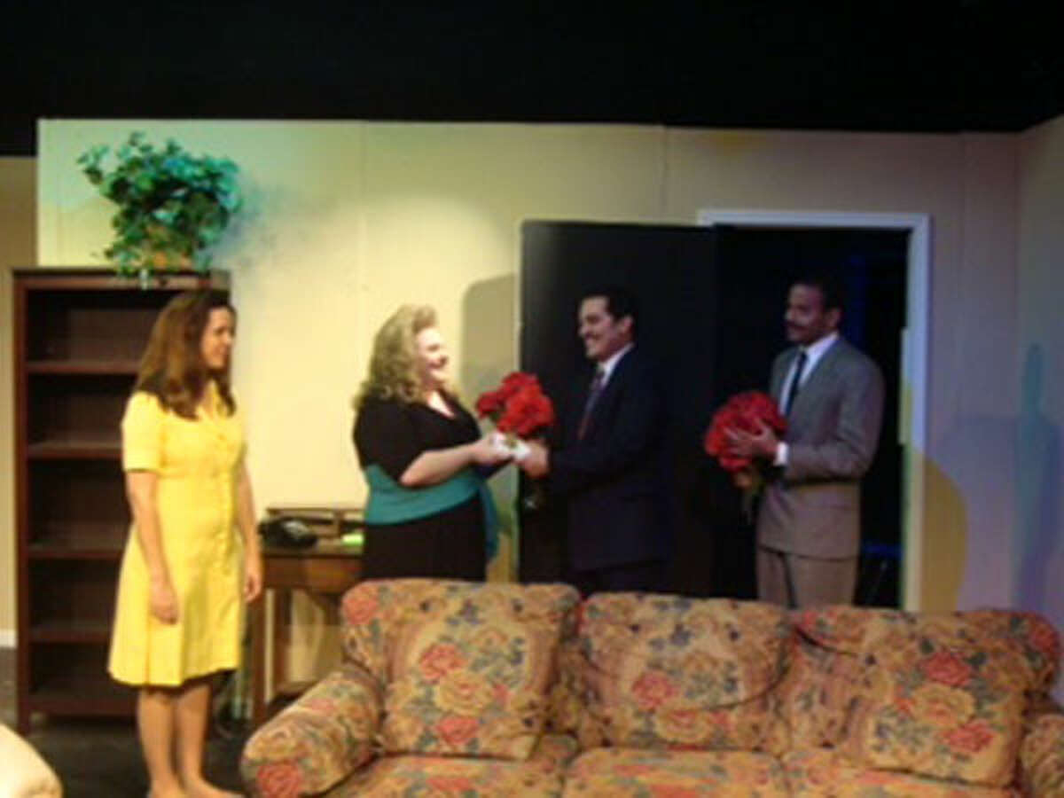 Florence Unger and Olive Madison meet the Constazuela brothers in LCT’s production of Neil Simon’s “The Odd Couple (Female Version).”