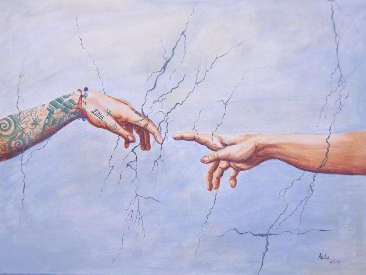 Courtesy PhotoAngel Azua has an inspired take on “The Creation” with “Hands.” The painting will be one of the artworks displayed at The Running Water Draw Arts & Crafts Festival.