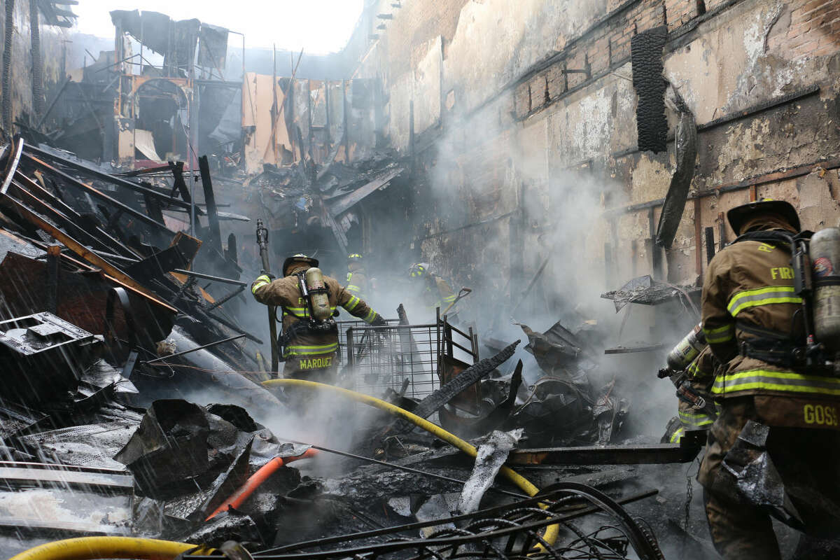Philip Mize/Plainview Fire MarshalPlainview firefighters search for hot spots inside Nina’s Gift Shop on Sunday after a morning fire gutted the downtown business at 107 E. Sixth. Although the structure and its contents are considered to be a total loss, aggressive work by firefighters kept the blaze from spreading to adjoining buildings.