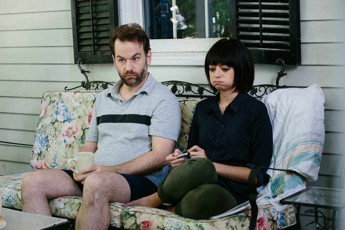 Mike Birbiglia (left) is the writer and director of “Don’t Think Twice,” with Kate Micucci. 