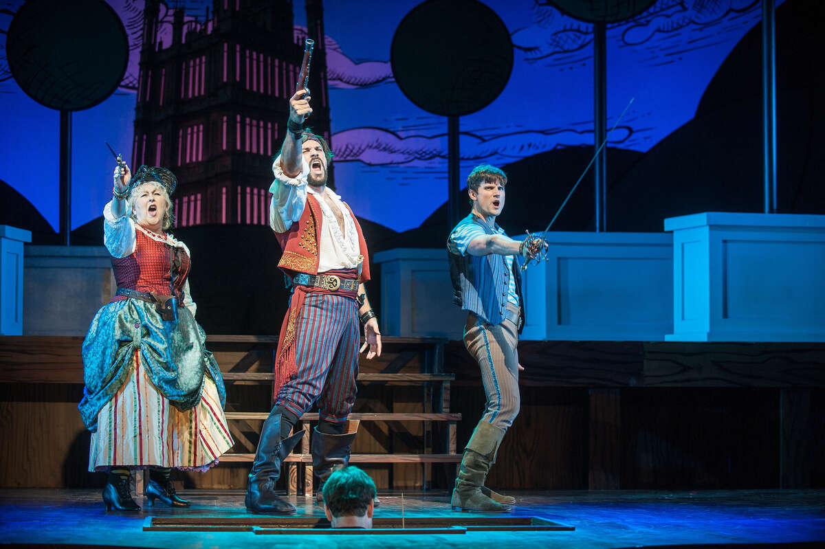 From left, Jane Carr, Will Swenson and Kyle Dean Massey in "The Pirates of Penzance" at Barrington Stage Company. (BSC publicity photo by Kevin Sprague.)