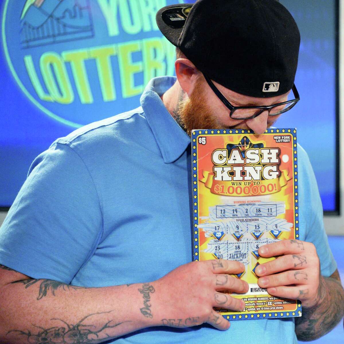Matthew Beidl of Troy during a news conference announcing his $1 million top prize on the Cash King scratch-off game at the New York Lottery offices Thursday July 21, 2016 in Schenectady, NY. .(John Carl D'Annibale / Times Union)