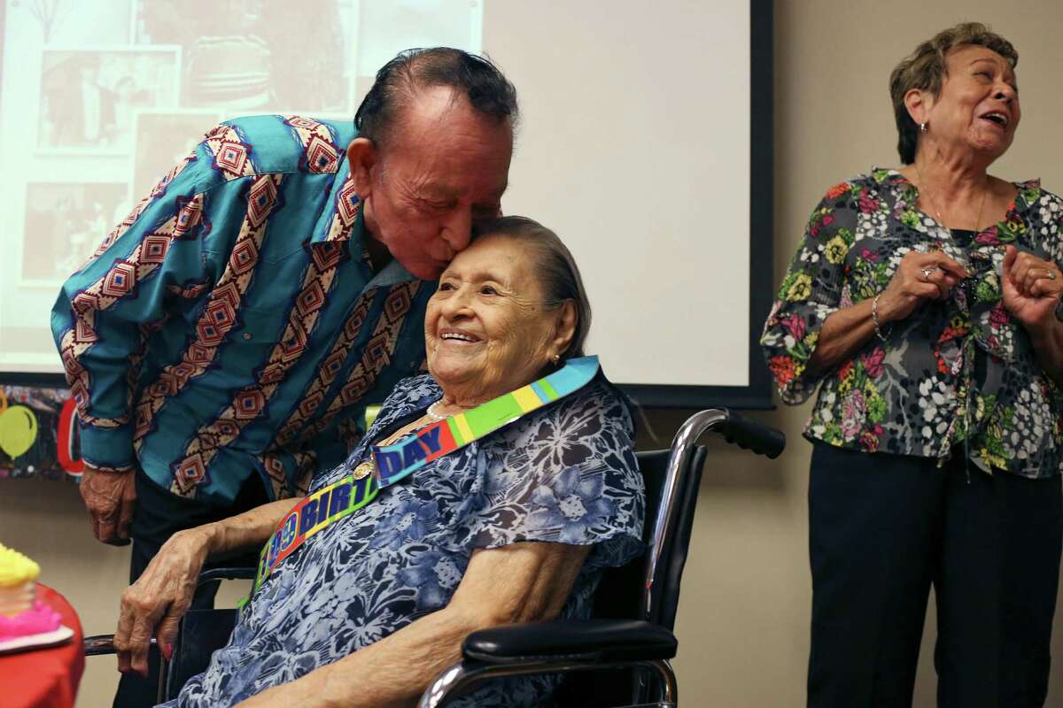 Lopez gets a kiss from Grammy legend Flaco Jimenez. “I really like to see older people that age,” Jimenez said. “It really inspires me. I’m getting there myself.”