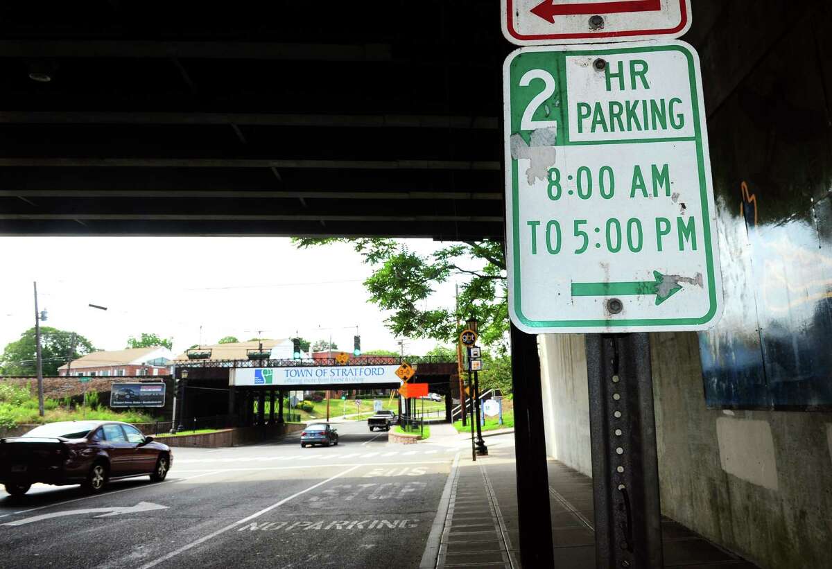 A view of parking available underneath the I95 overpass in downtown Stratford, Conn. on Tuesday July 20, 2016. Nick Jhilal, owner of Maxwell's American Grille, says there is a two hour time limit on all the spots and there aren't enough to handle all the businesses open in the area.