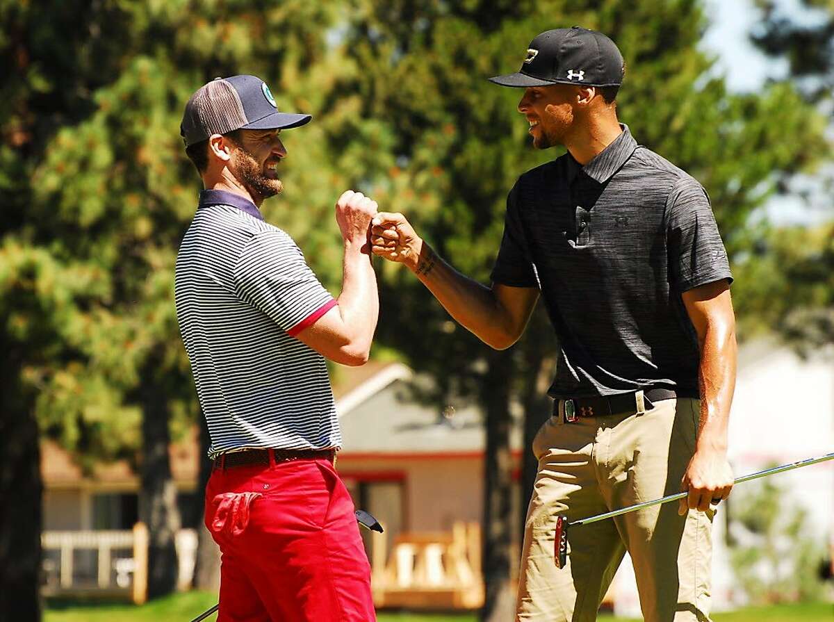 Stephen Curry and Justin Timberlake golfed together at the American Century Championship at Edgewood Tahoe Golf Course in Stateline, Nev. on July 23, 2016.