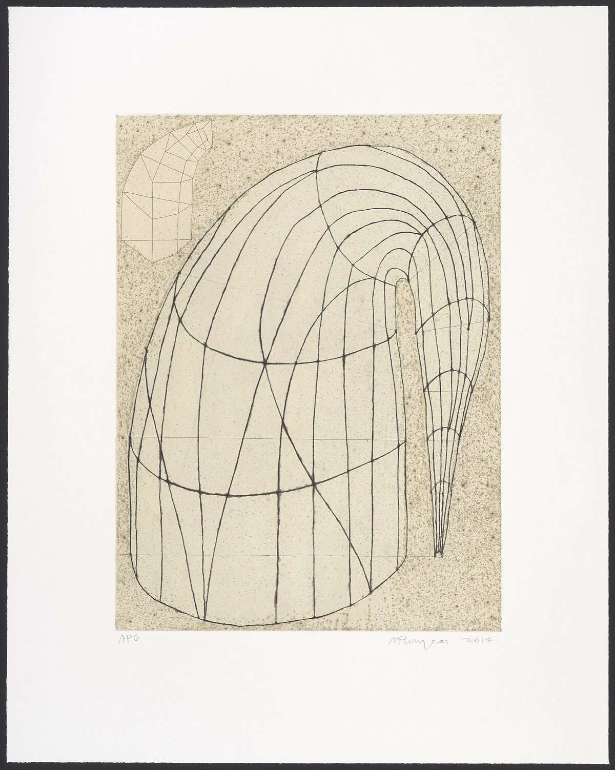 Martin Puryear, "Untitled (State II, 2014)," 2014. Color soft-ground etching and drypoint on chine coll�, 35 x 28 in.