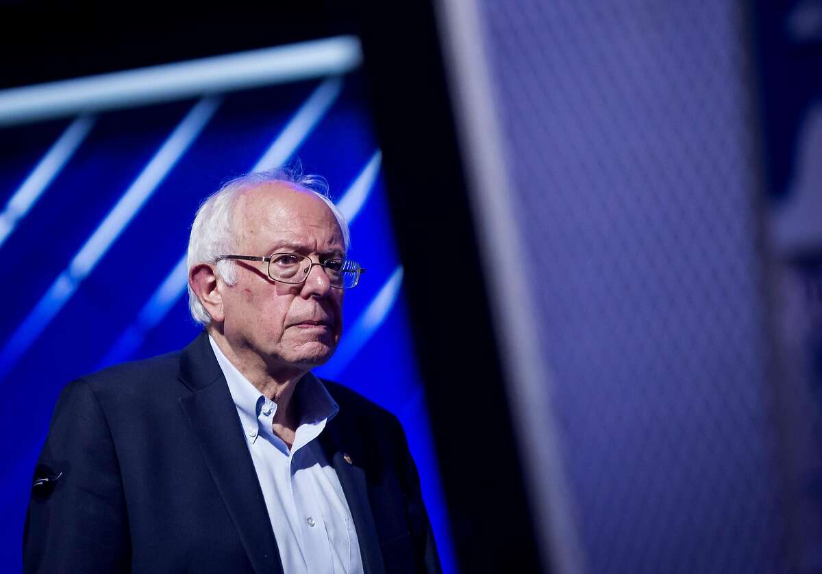 Sen. Bernie Sanders (I-Vt.) on stage for a sound check before the start of the first day of the Democratic National Convention at the Wells Fargo Center in Philadelphia, July 25, 2016. (Eric Thayer/The New York Times)