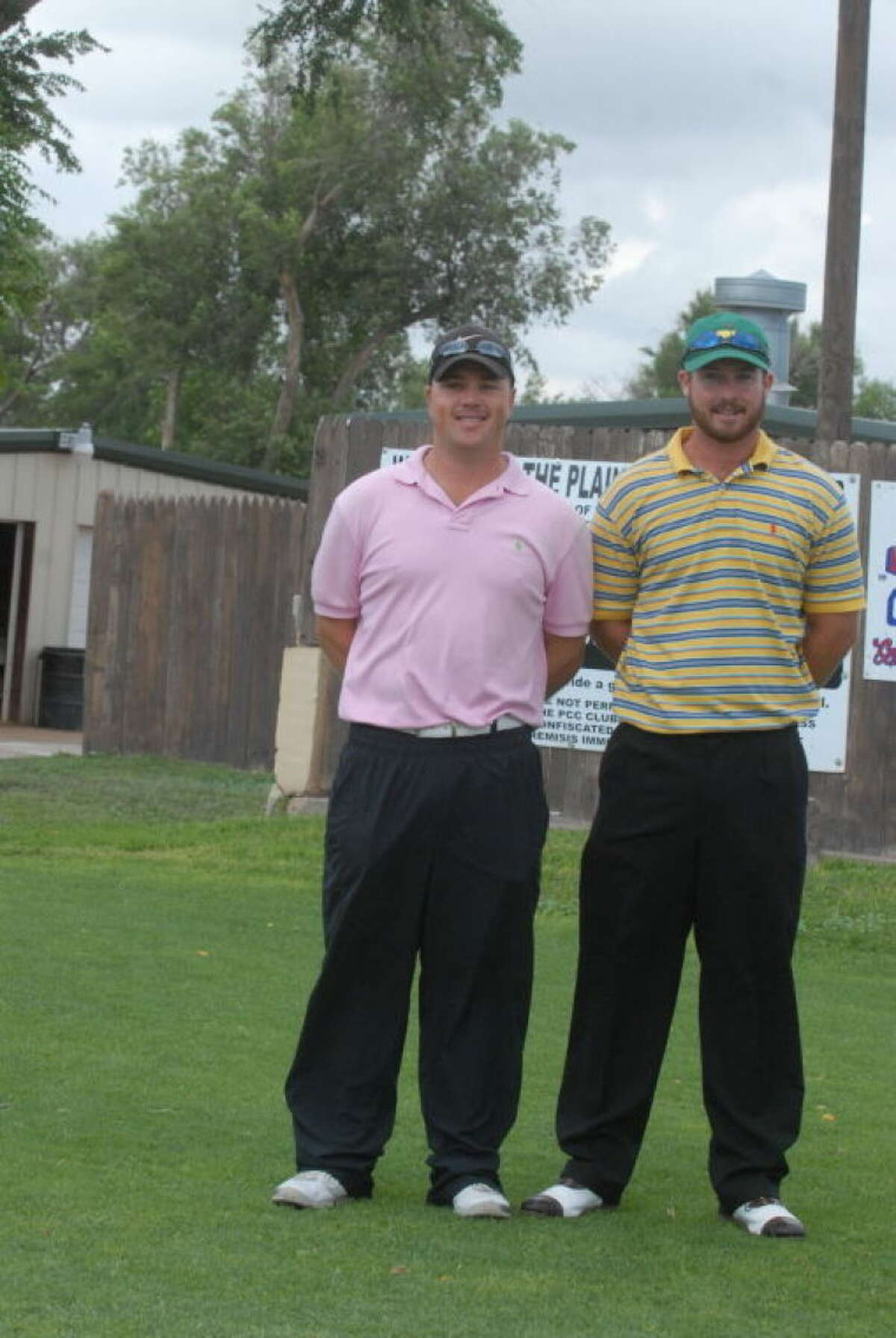 Chris McAlister (left) and Shannon Allen won the Jack Williams Invitational Golf Tournament at Plainview Country Club in a sudden death playoff Monday morning. It was the third consecutive title in the event for McAlister. Allen was playing in the tournament for the first time.