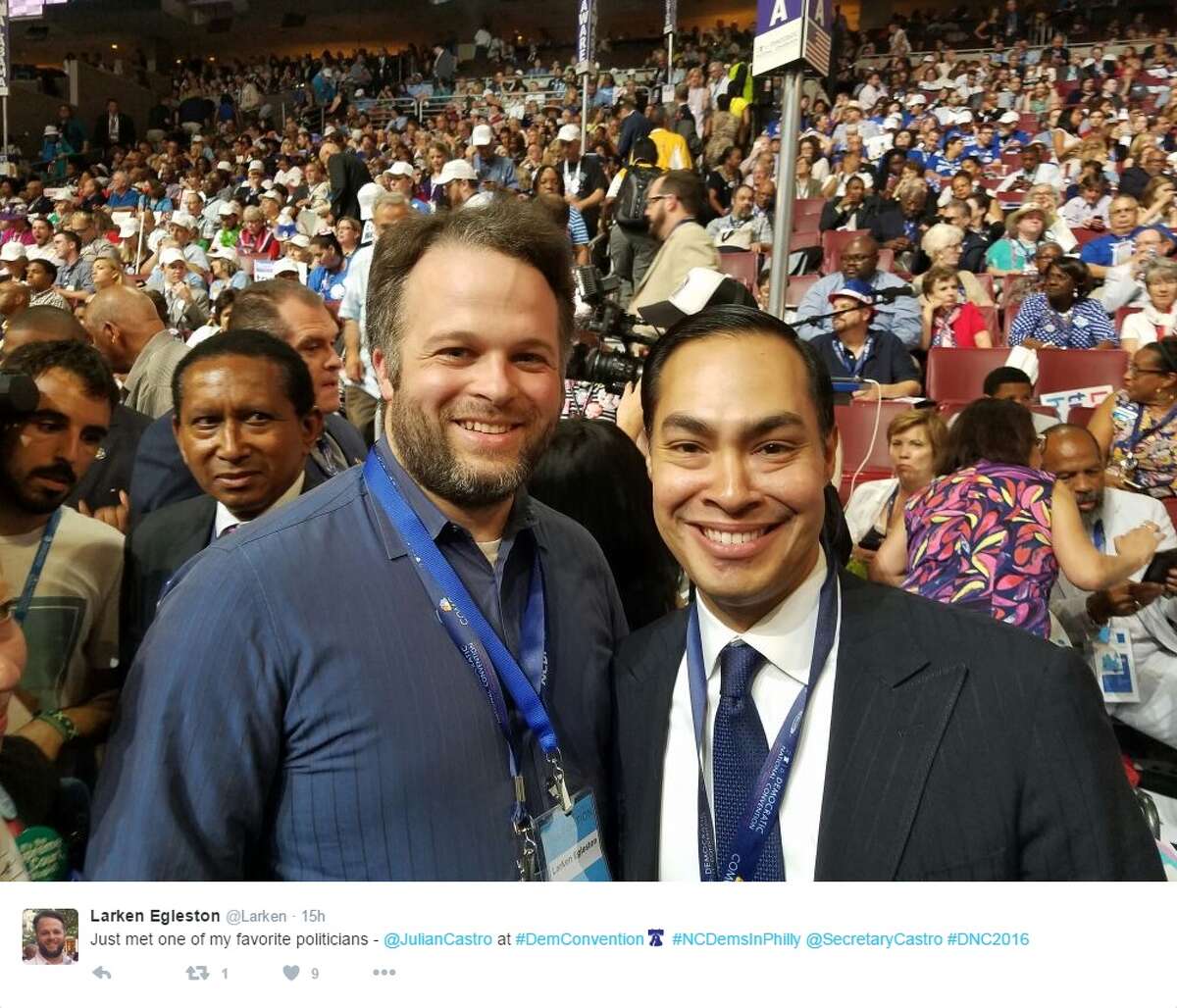 @Larken: "Just met one of my favorite politicians - @JulianCastro at #DemConvention #NCDemsInPhilly @SecretaryCastro #DNC2016"