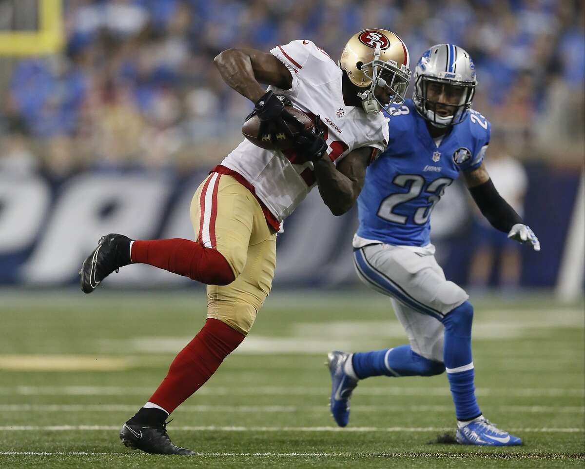 FILE - In this Dec. 27, 2015 file photo, San Francisco 49ers wide receiver Anquan Boldin (81) makes a catch against Detroit Lions cornerback Darius Slay (23) during the first half of an NFL football game, in Detroit. The 35-year-old wide receiver showed he still has plenty left, catching 69 passes for 789 yards and four touchdowns last season for a bad 49ers offense. (AP Photo/Duane Burleson, File)