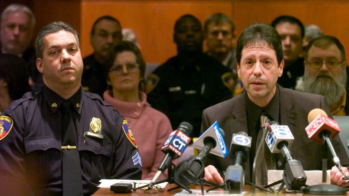 Stamford Police Officer Frank Chiafari speaks during a Labor and Public Employees Committee hearing in the Legislative Office Building at the capitol in Hartford. Police officers would be eligible for worker’s compensation benefits for mental and emotional distress following deadly encounters with animals that threaten their lives, under a bill that passed the Senate Wednesday.