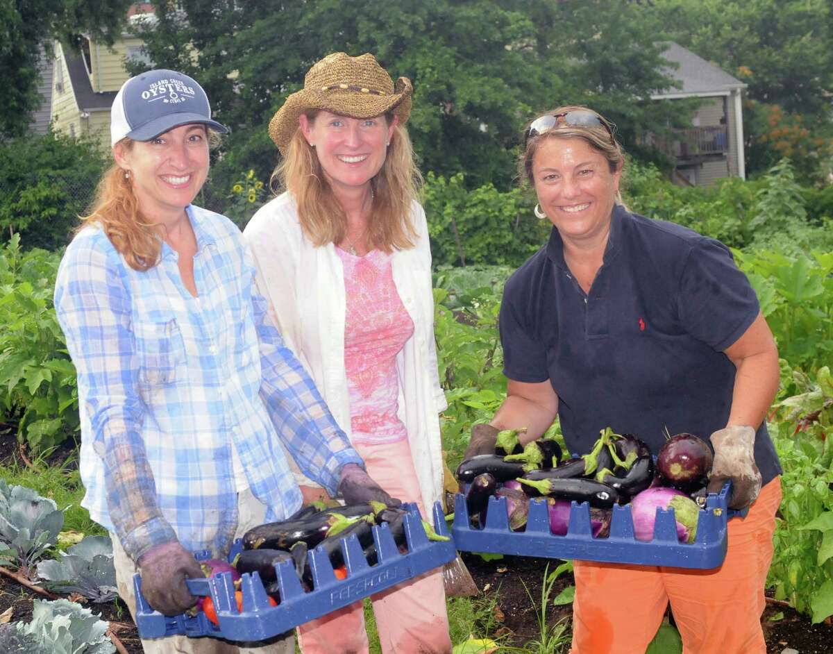 Shana Hurkala, Tara Dolan and Nancy Blizzard Whitel work at Fairgate Farm in Stamford, CT, on Monday, July 25, 2016, as part of the 30th anniversary celebration for Wings Unlimited, a meeting planning company in Darien.