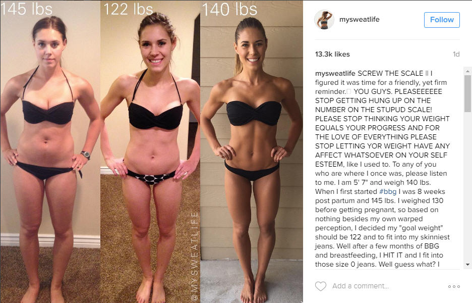 My Sweat Life' blogger Kelsey Wells posts photo showing that the scale...