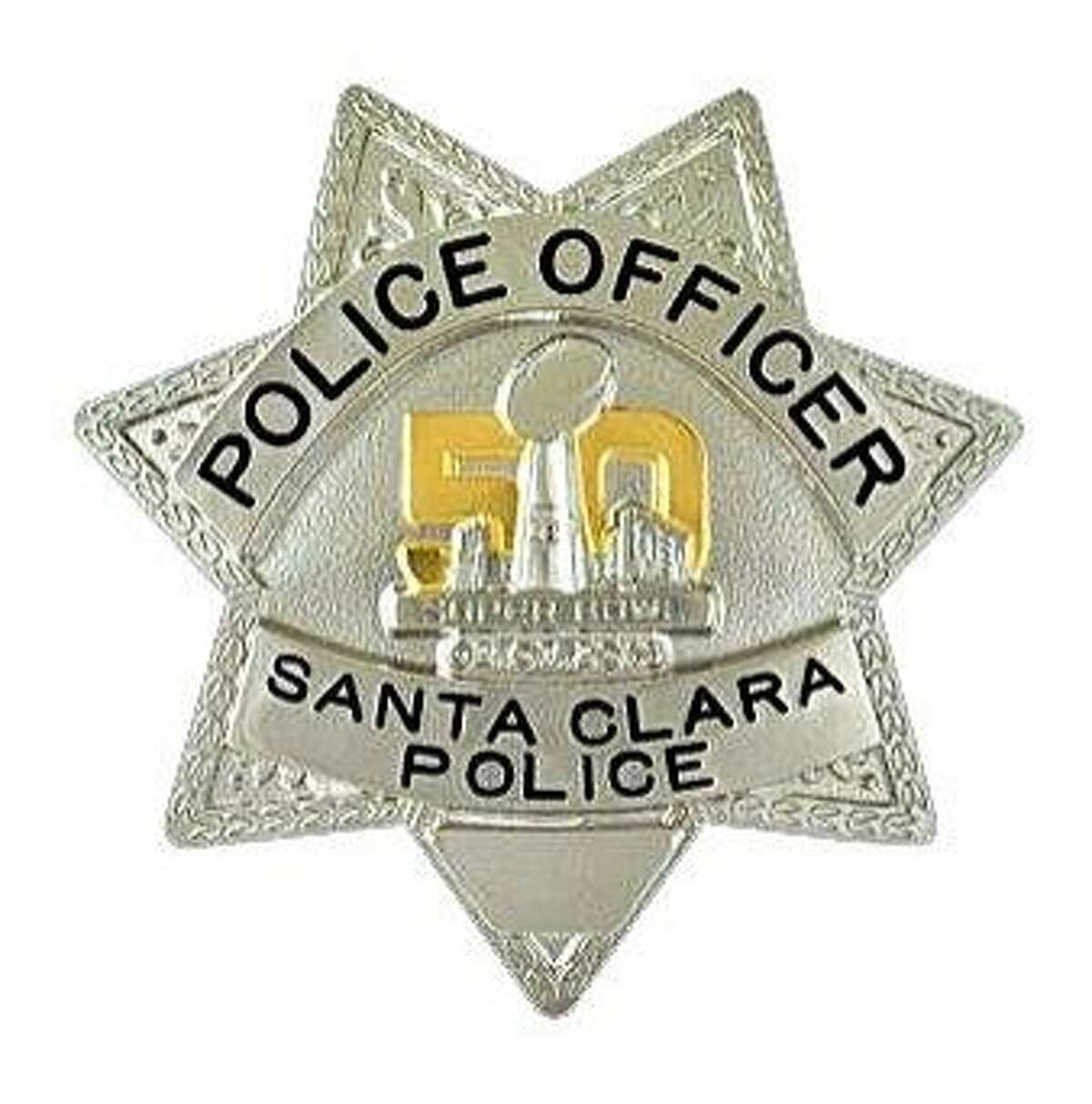 Santa Clara police department badge with Superbowl logo.