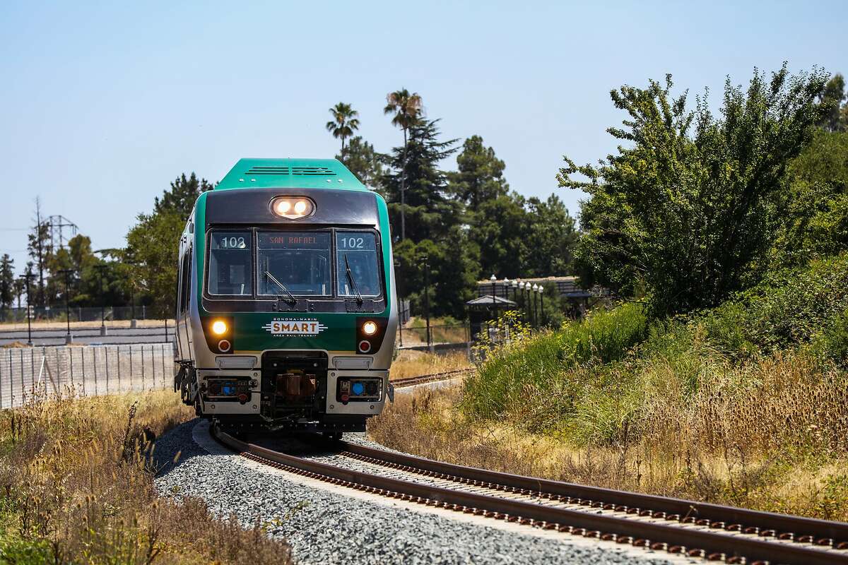 A Sonoma-Marin Smart train goes for a test ride in Novato, California, on Wednesday, July 27, 2016.