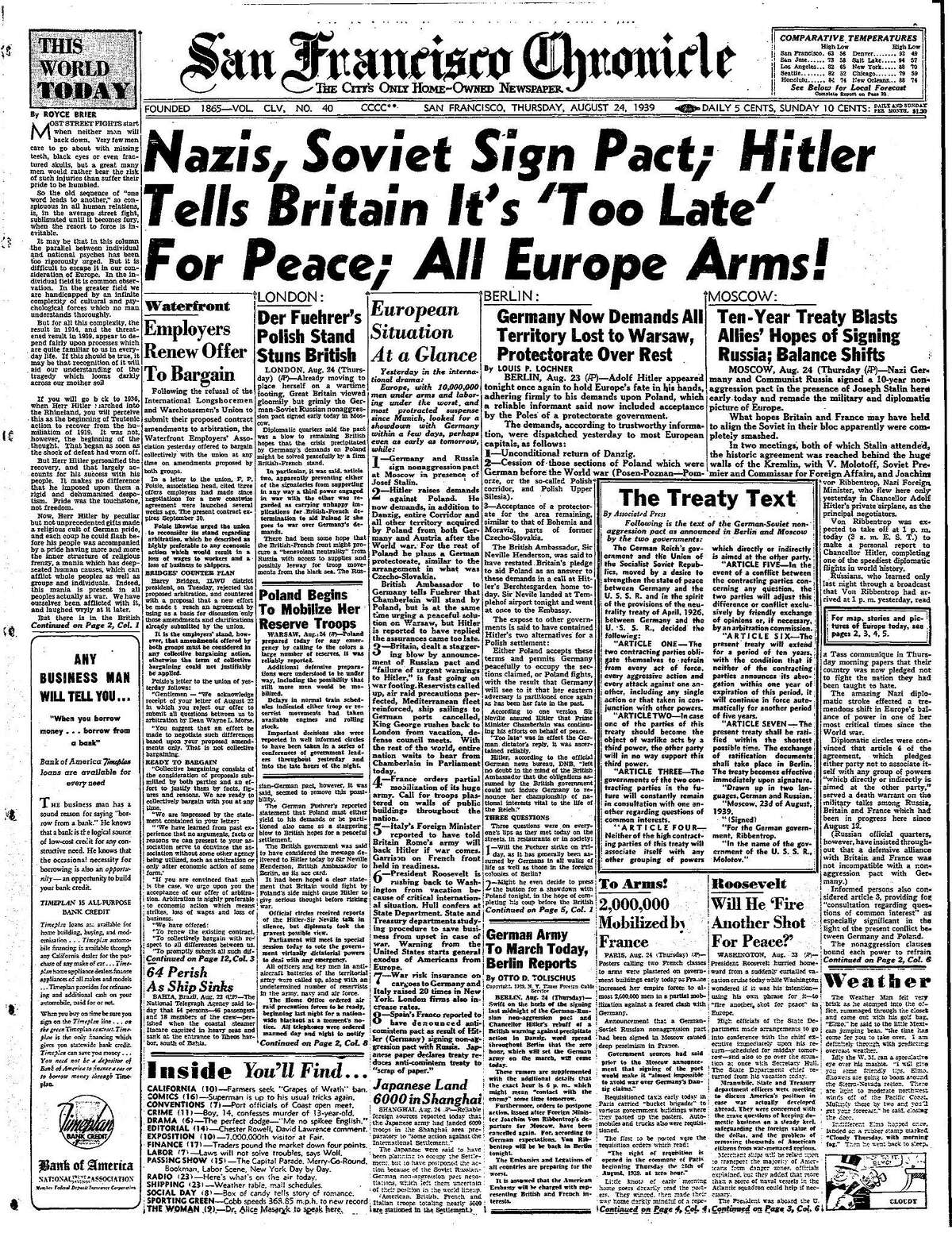 Chronicle Covers 10 Headlines On 1 Page That Signal World War Ii
