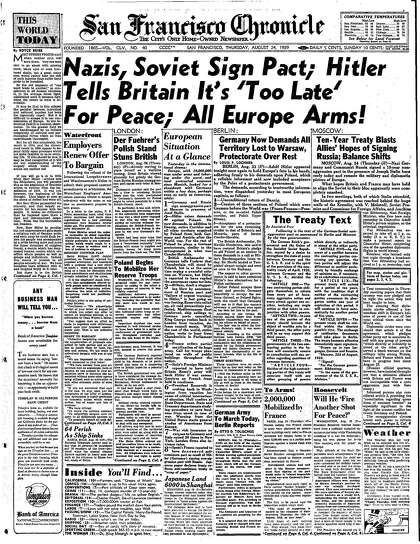 Chronicle Covers 10 Headlines On 1 Page That Signal World War Ii Sfchronicle Com
