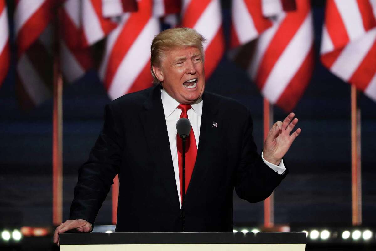 Republican presidential candidate Donald Trump delivers a speech at the Republican National Convention in Cleveland. (Photo by Alex Wong/Getty Images)