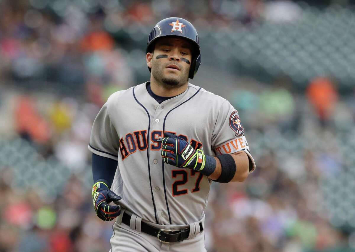 Houston Astros' Jose Altuve rounds the bases after a two-run home run during the first inning of a baseball game against the Detroit Tigers, Friday, July 29, 2016, in Detroit. (AP Photo/Carlos Osorio)