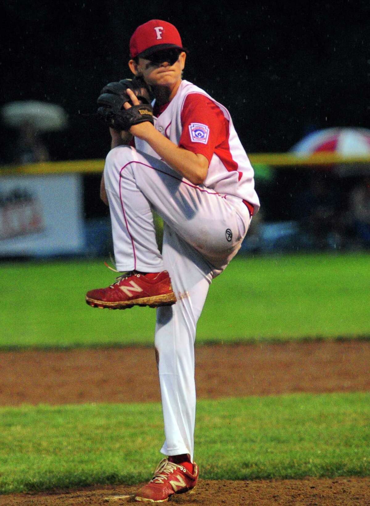 Fairfield American's Matthew Sawyer pitches against Coginchaug in Little League State Championship action in Manchester, Conn., on Saturday July 30, 2016. Fairfield American beat Coginchaug 6-3.