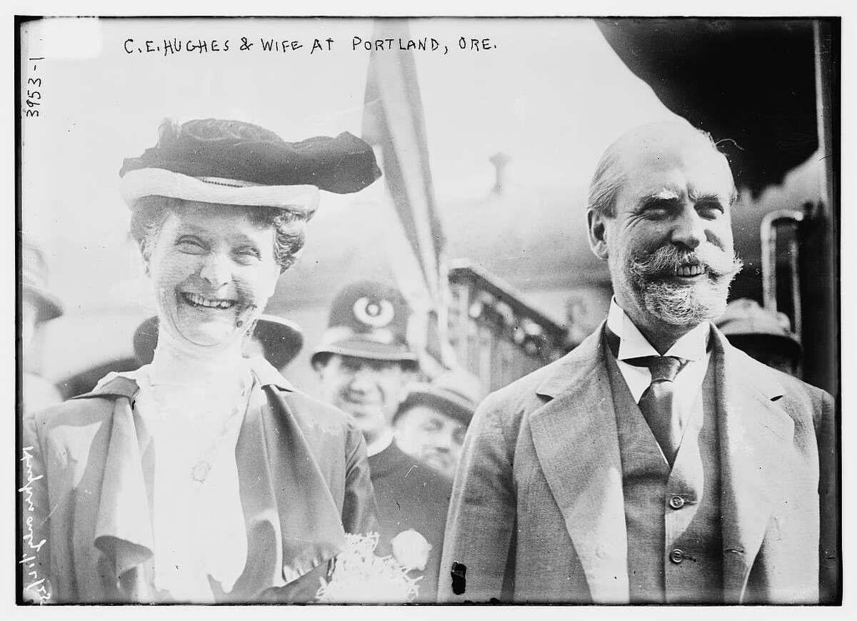 "Photograph shows Charles Evans Hughes (1862-1948), a Republican politician and lawyer from New York with his wife in Portland, Oregon. (Source: Flickr Commons project, 2014)." Bain News Service Collection, Library of Congress.