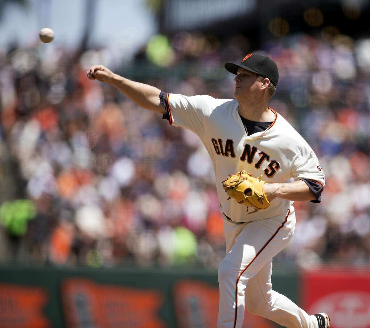 San Francisco Giants starting pitcher Matt Cain delivers against the Washington Nationals during the first inning of a baseball game Sunday, July 31, 2016, in San Francisco. (AP Photo/D. Ross Cameron)