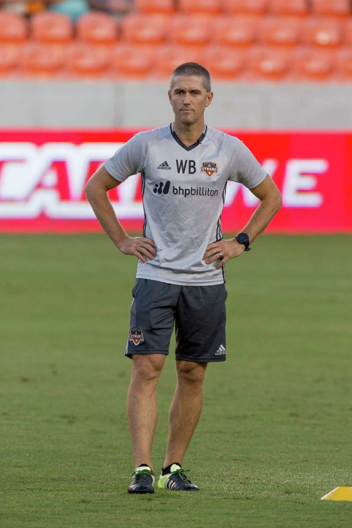 Houston Dynamo interim manager Wade Barrett on the field during practice before action between the between the Houston Dynamo and the San Jose Earthquakes during an MLS soccer game at BBVA Compass, Sunday, July 31, 2016, in Houston. (Juan DeLeon/for the Houston Chronicle)