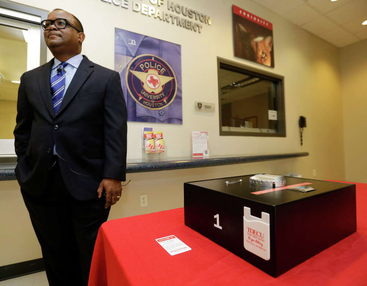 University of Houston Chief of Police Ceaser Moore, Jr. speaks to the media about the gun lockers at the UH police department, 3869 Wheeler Ave., available for on-site storage of handguns belonging to the faculty, staff, students, and visitors shown Monday, Aug. 1, 2016, in Houston.