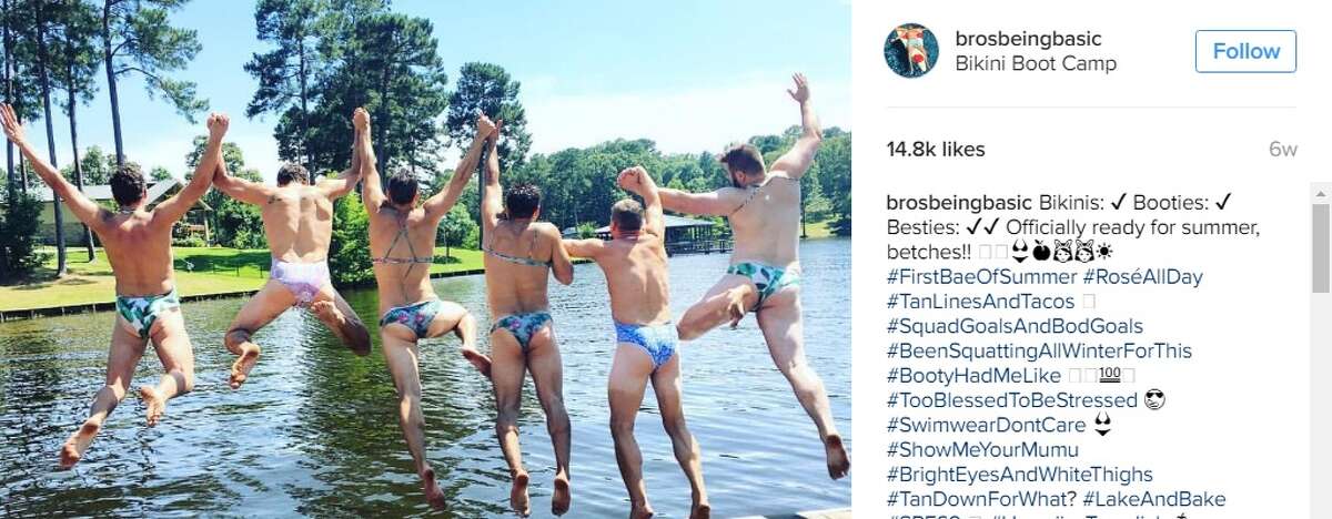 "Bikinis: Booties: Besties: Officially ready for summer, betches!! #FirstBaeOfSummer #RoséAllDay #TanLinesAndTacos #SquadGoalsAndBodGoals #BeenSquattingAllWinterForThis," @brosbeingbasic.