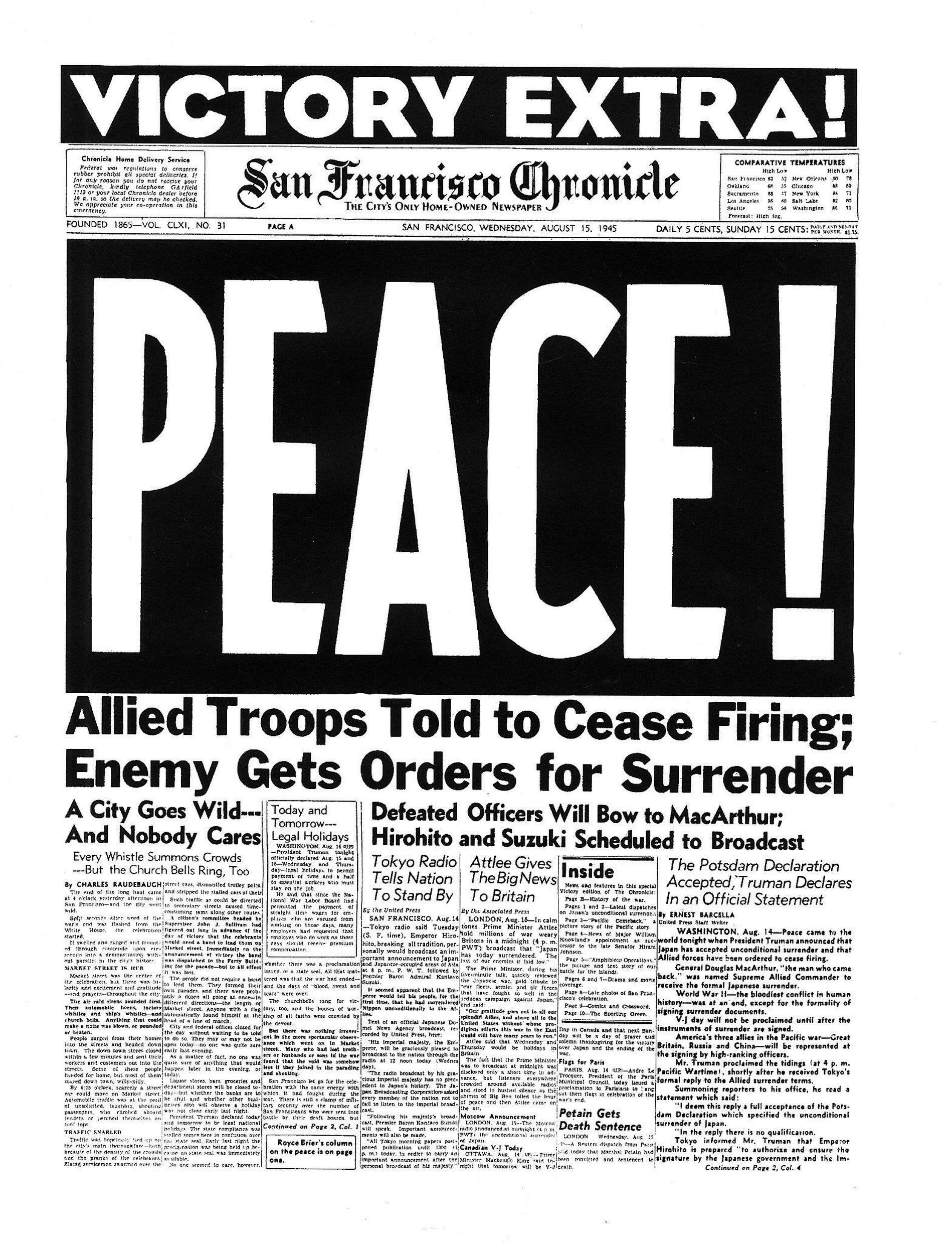 Chronicle Covers: ‘Peace!’ The greatest Chronicle headline ever