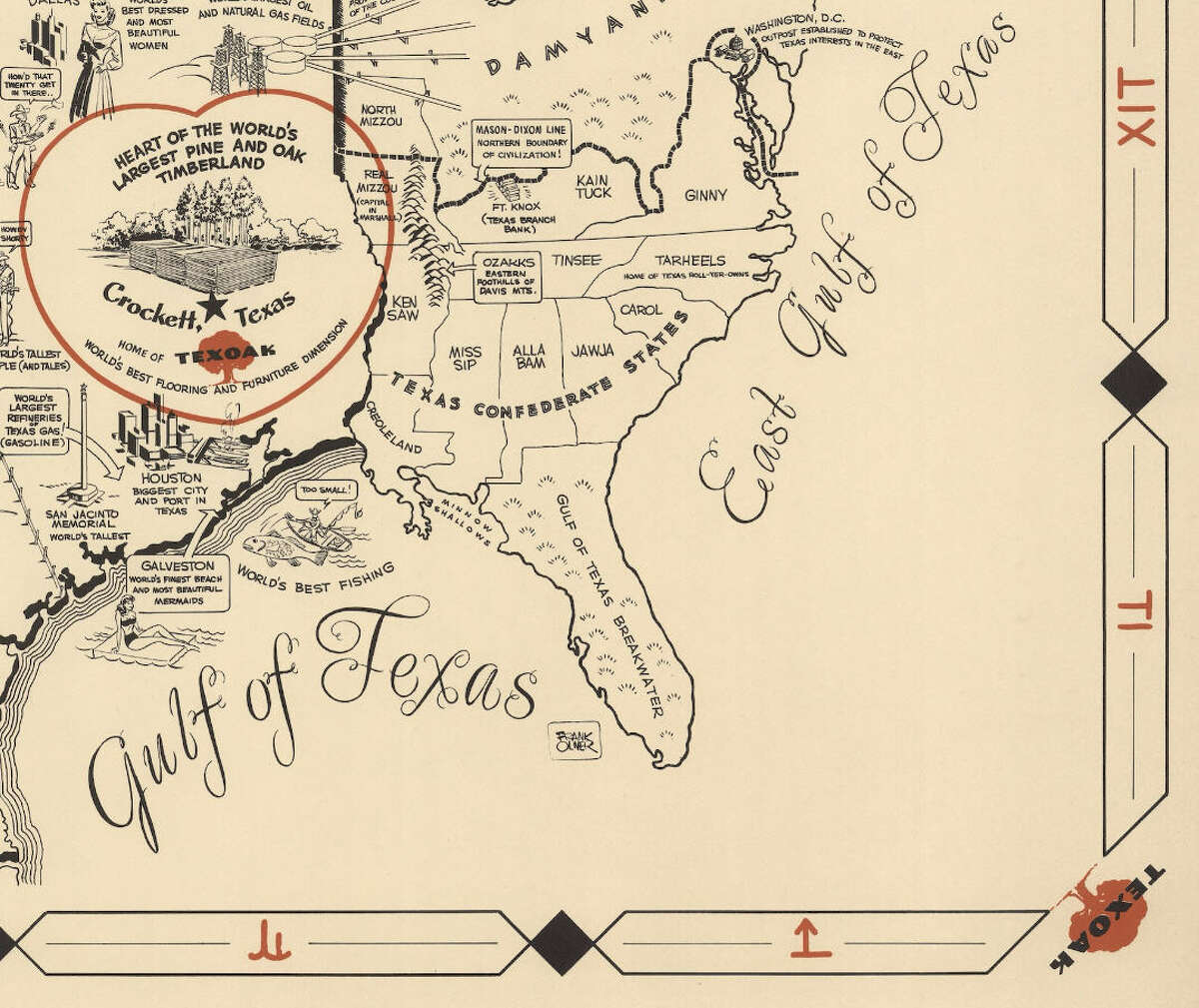 Promotional 1965 map shows a Texan's view of Texas