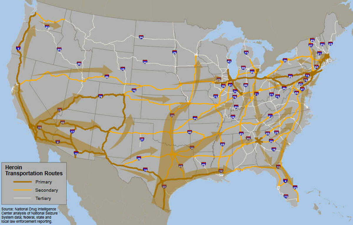 Map shows drug smuggling routes into Texas used by cartels