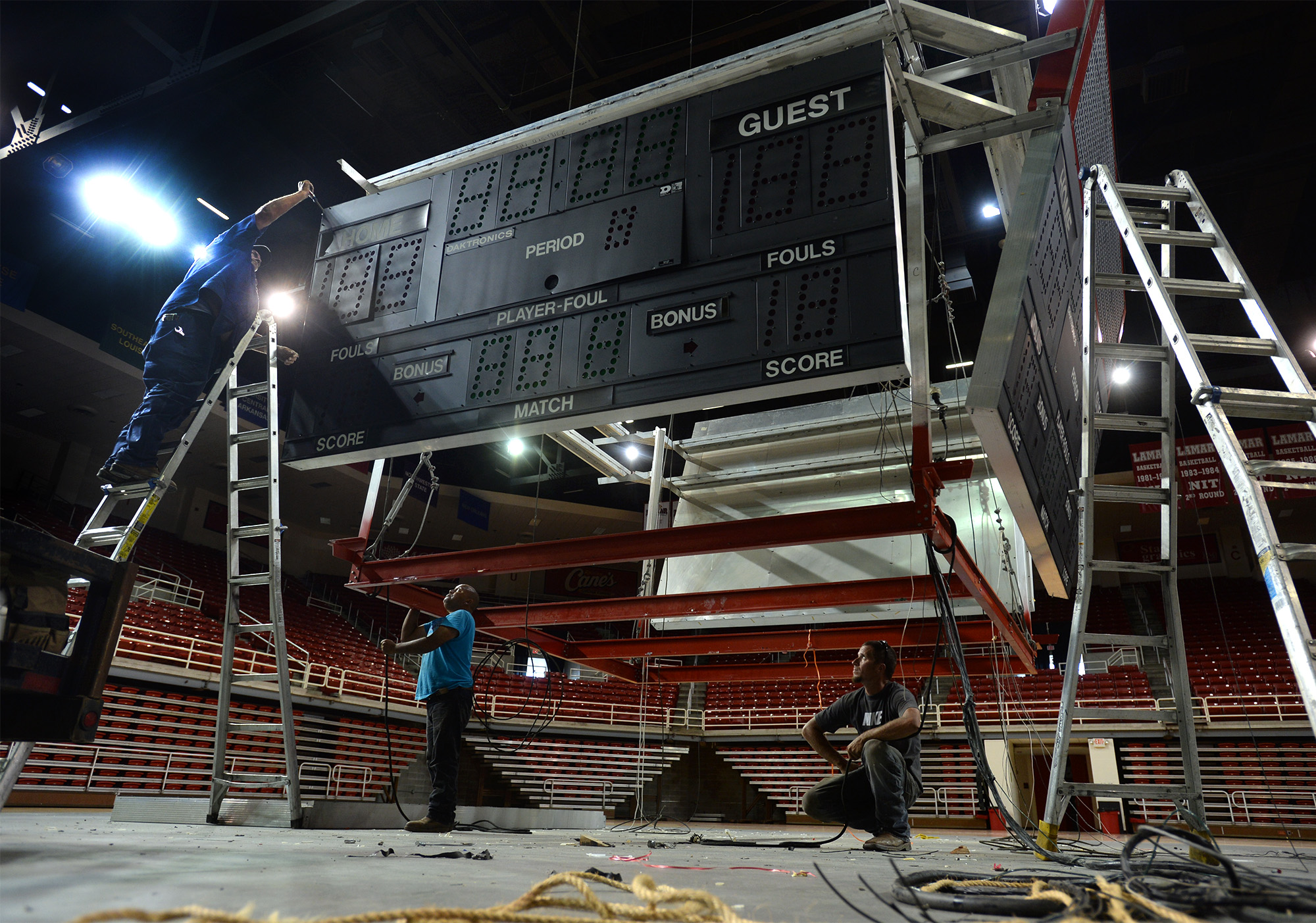 Before and after New scoreboard replaces original at Montagne Center