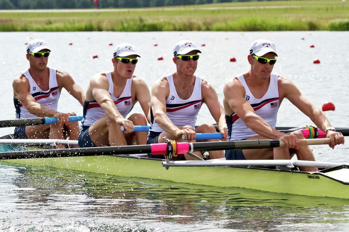 Charlie Cole, second from the right, rows to Bronze in the 2012 London Olympics.