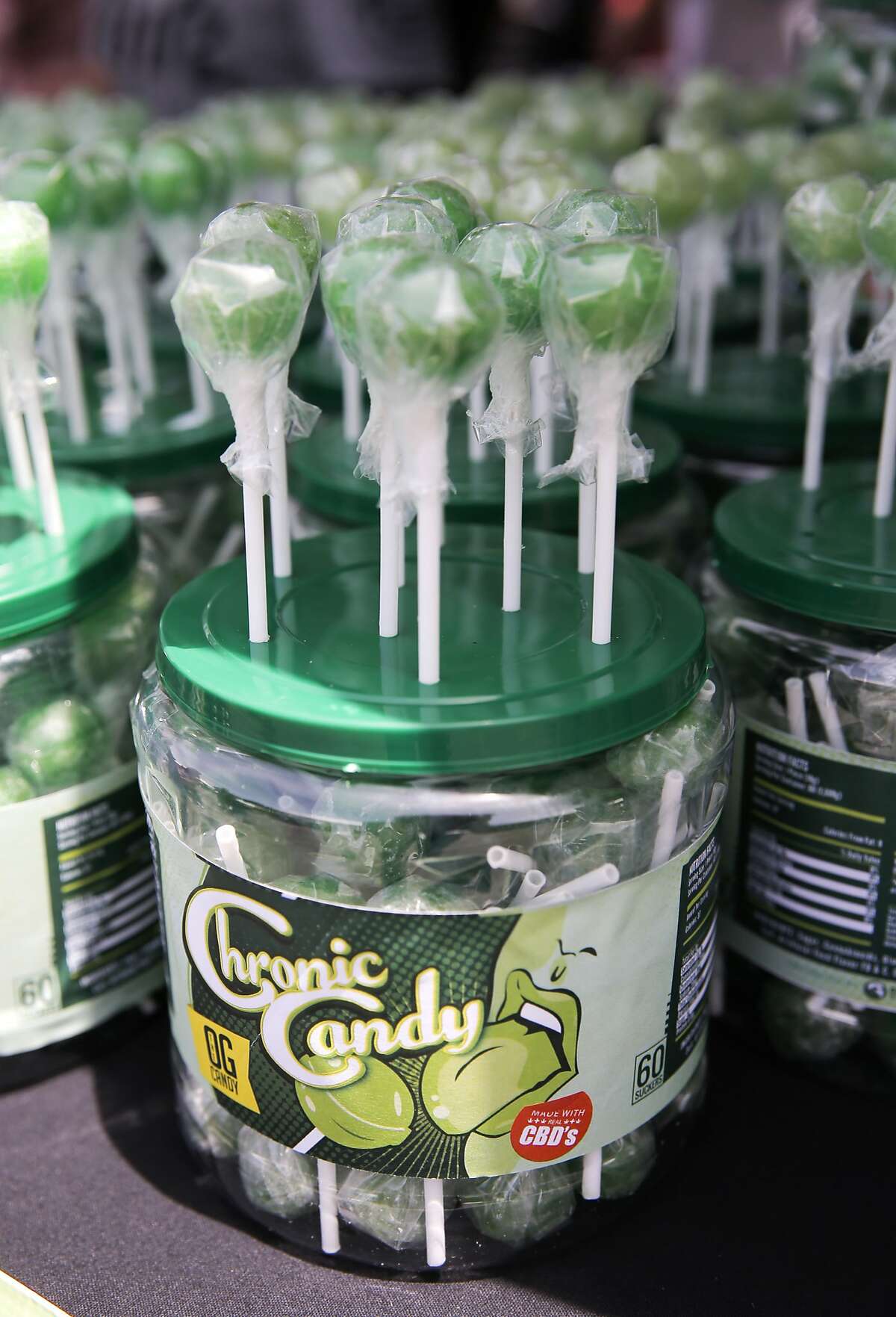 Chronic Candy displays their medicated pops during the event as vendors gathered for Cannabis Cup, the world's largest marijuana trade show taking place at the Cow Palace in San Francisco, Calif. on Sat. June 20, 2015.