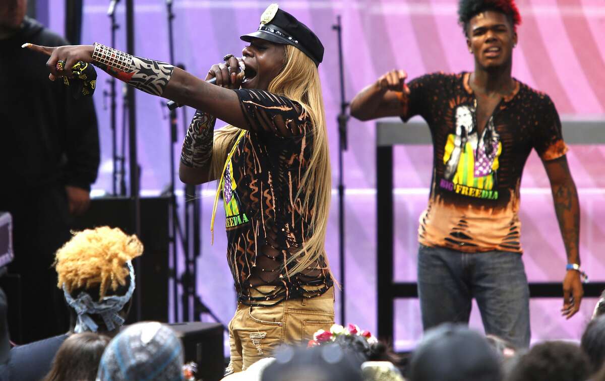 Big Freedia, (left) and Brenda's Soul Food perform on the Gastro Magic stage during day two of the Outside Lands Music Festival in Golden Gate Park in San Francisco, California, on Sat. Aug. 6, 2016.