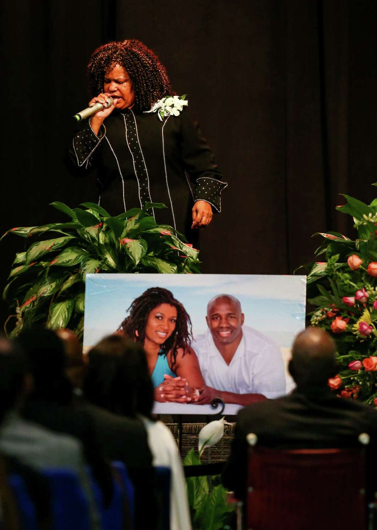 Pastor Kay Winston, mother of Antonio Armstrong, speaks about how her faith during a funeral service for her son and his wife, Dawn Armstrong, Saturday, Aug. 6, 2016, in Houston. The couple's teenage son has been accused of fatally shooting his parents in their home. ( Jon Shapley / Houston Chronicle )